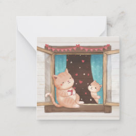 Cartão De Notas Dia de os namorados: Ilustração de Gatos e Coraçõe