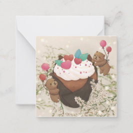 Cartão De Notas Dia dos Namorados: Cupcake e Ursinhos