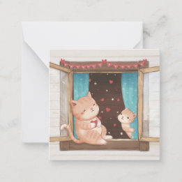 Cartão De Notas Dia dos Namorados: Ilustração de Gatos e Corações