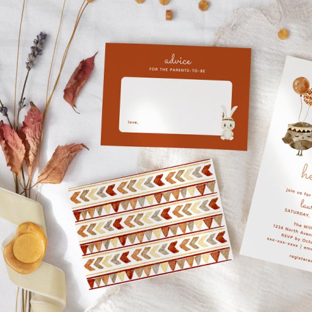 Cartão De Notas Dicas de Criação de Coelho Boho Navajo para Chás d (bohemian baby shower navajo pattern for a parent advice card)