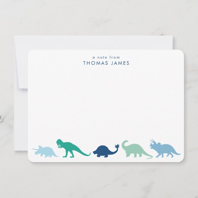 Cartão De Notas Dinossauro, Teal e Azul Personalizados (Frente)