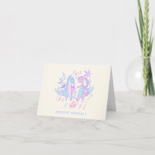 Cartão De Notas Dinossauros Dançantes Pastel Rosa Azul Personaliza