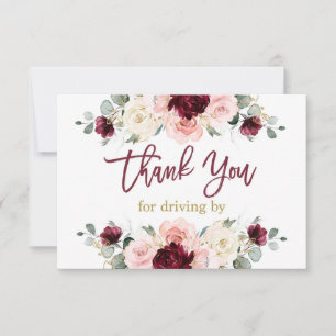 Cartão De Notas Dirigindo por um obrigado floral cor-de-rosa e bur
