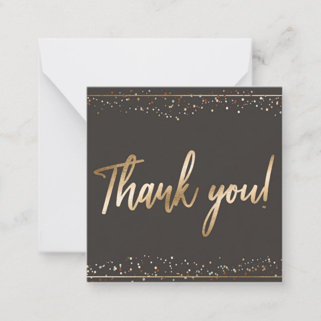 Cartão De Notas Diversão Confetti Faux Gold Foil Script Obrigado (Frente)