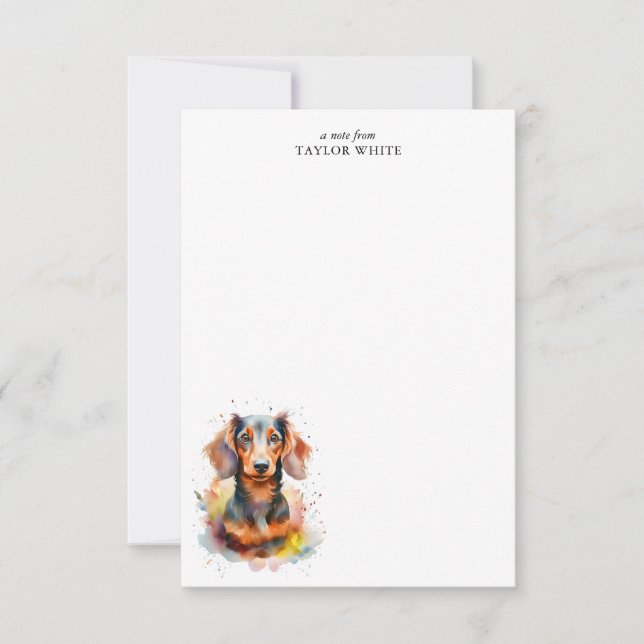 Cartão De Notas Diversão Da Aquarela Dachshund Personalizado Obrig (Frente)