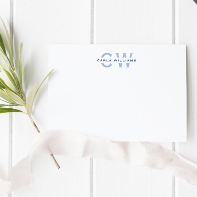 Cartão De Notas Dividir Monograma elegante nota formal de azul (Criador carregado)