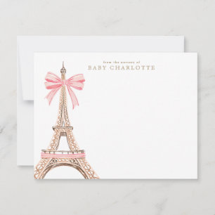 Cartão de Notas do Bebê Rosa Torre Eiffel Paris