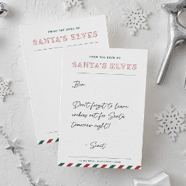 Cartão De Notas Do Gabinete dos Elfos de Papai Noel Natal Branco