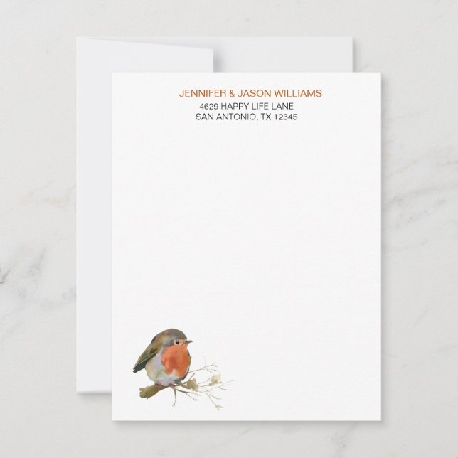 Cartão De Notas Docente Robin Bird Nature Lover Stationery (Frente)