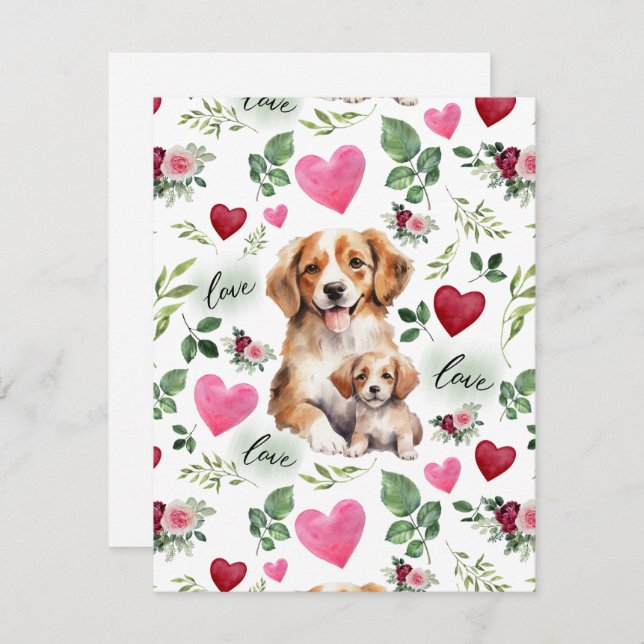 Cartão De Notas Dog Love Valentine’s Day Card in White (Frente/Verso)