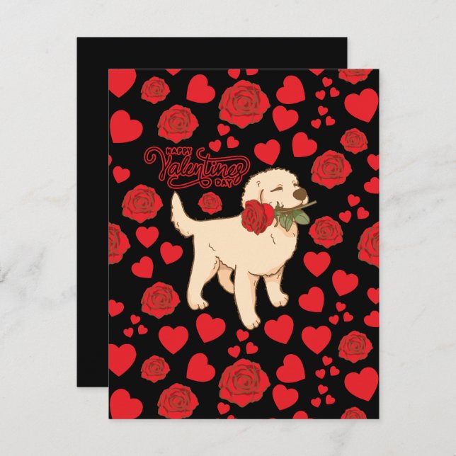 Cartão De Notas Dog Lover Valentine’s Day Card in Black (Frente/Verso)