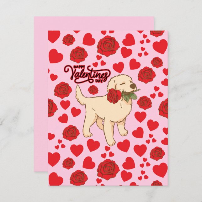 Cartão De Notas Dog Lover Valentine’s Day Card in Pink (Frente/Verso)