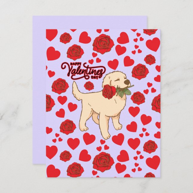 Cartão De Notas Dog Lover Valentine’s Day Card in Purple (Frente/Verso)