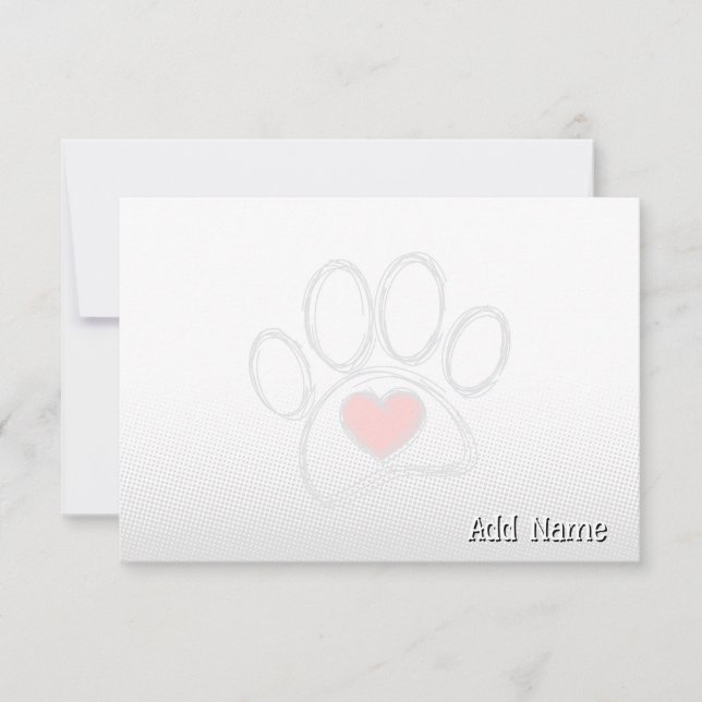 Cartão De Notas Dog Paw and Heart Blank All Occasion Custom Name  (Frente)