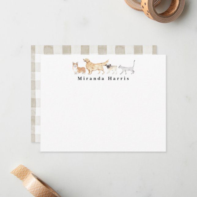 Cartão De Notas Dogs & Cat Personal Stationery Note Card (Frente/Verso In Situ)