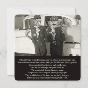 Cartão De Notas Dois escoteiros de gato descendo a estrada até a p