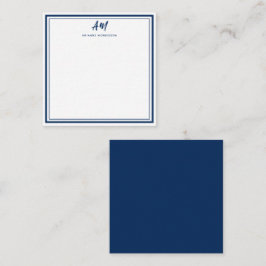 Cartão De Notas Dois Monograma Azul Marinho Casual Nome Script