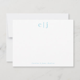 Cartão De Notas Dois Monogramas iniciais - Carta Azul-Casal