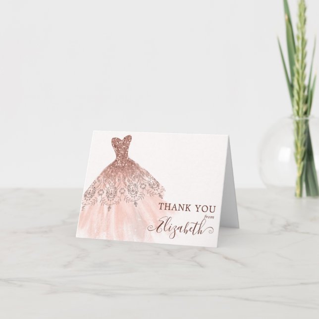 Cartão De Notas Dourada Rosa Rosa Rosa Rosa Rosa, Rosa, Vestido De (Frente)