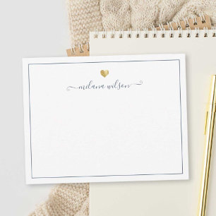 Cartão De Notas Dourado Coração Personalizado Blue Girly de Scri