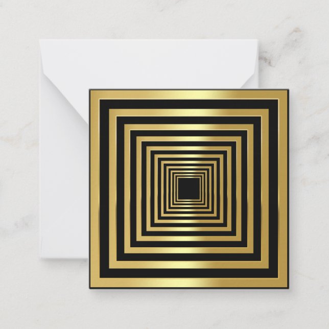 Cartão De Notas Dourado efeito 3d elegante ao quadrado preto (Frente)