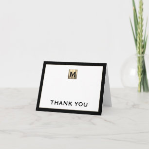 Cartão De Notas Dourado Monograma Branco Negro Obrigado
