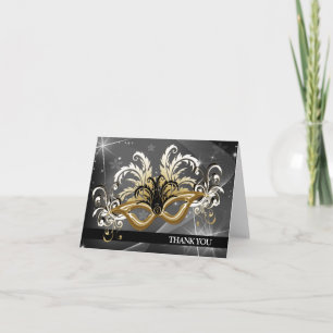 Cartão De Notas Dourado NYE Mascarada Ball Obrigado