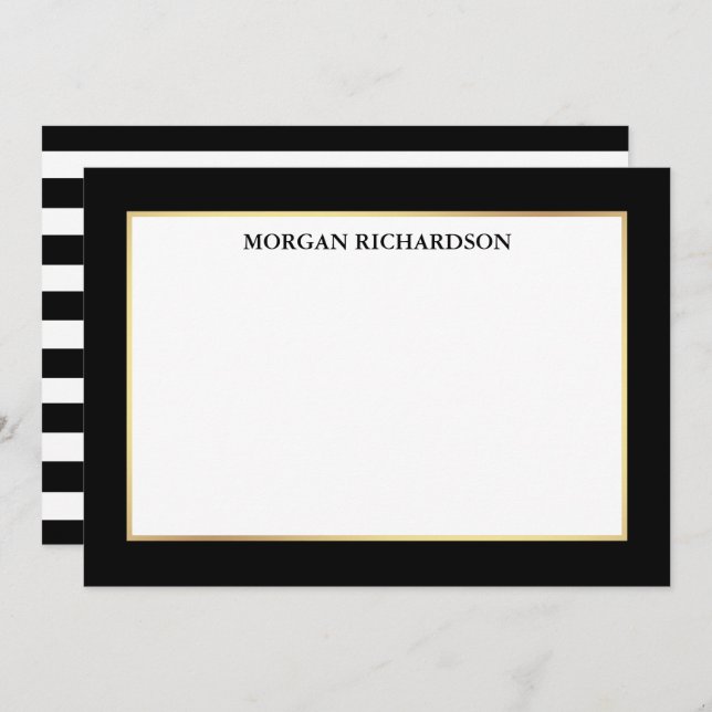 Cartão De Notas Dourado Quadro Elegante - Listras Pretas e Brancas (Frente/Verso)