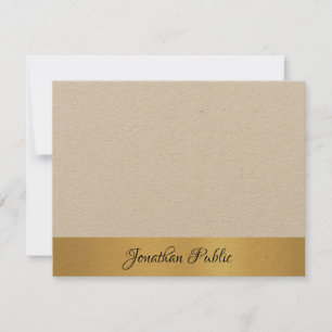 Cartão De Notas Dourado Script de Mão Elegante de Papel Real Kraft