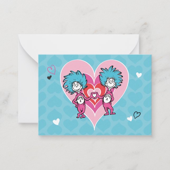 Cartão De Notas Dr. Seuss Valentine's Day | Thing 1 & Thing 2 (Frente)