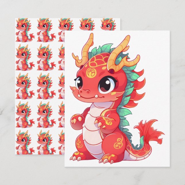 Cartão De Notas Dragão Chinês Cinto (Frente/Verso)
