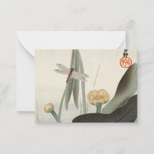 Cartão De Notas Dragonfly e Lotus, 1920 por Ohara Koson