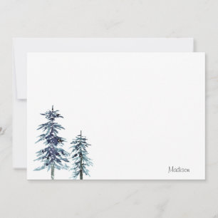 Cartão De Notas Duas Árvores De Pinheiros De Inverno Com Aquarela