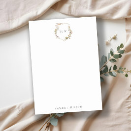 Cartão De Notas Dusky Pink Blush Wildflower Crest Monograma Inicia