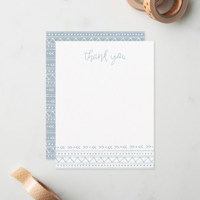 Cartão De Notas Dusty Blue Modern Boho Obrigado (Frente/Verso In Situ)