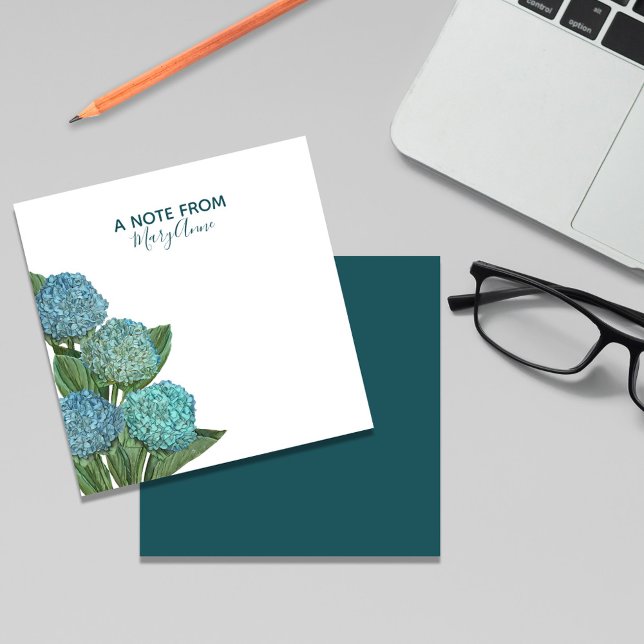 Cartão De Notas Dusty Blue Modern Foliage Floral Hydrangea (Blue Hydrangea custom notecards)