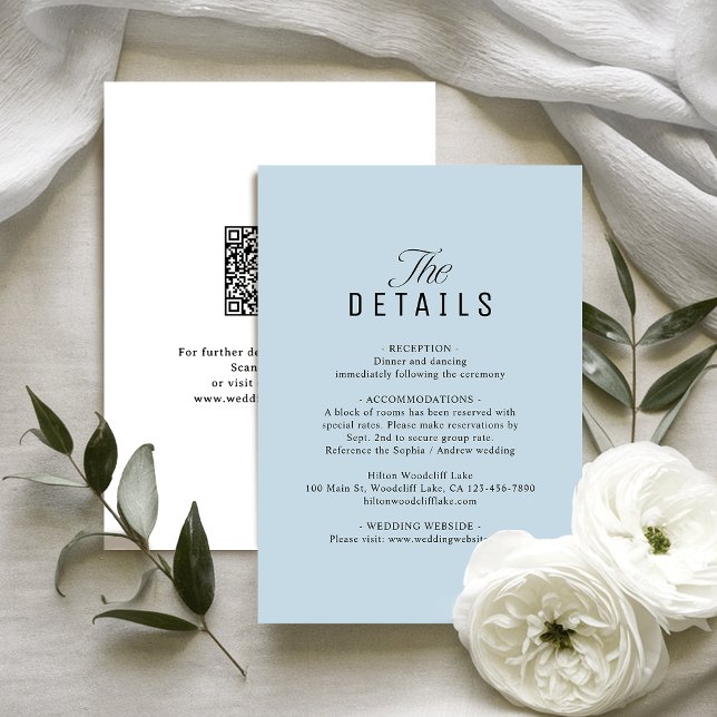 Cartão De Notas Dusty Blue QR Code Classy Wedding Details (Dusty Blue QR Code Classy Wedding Details Note Card)