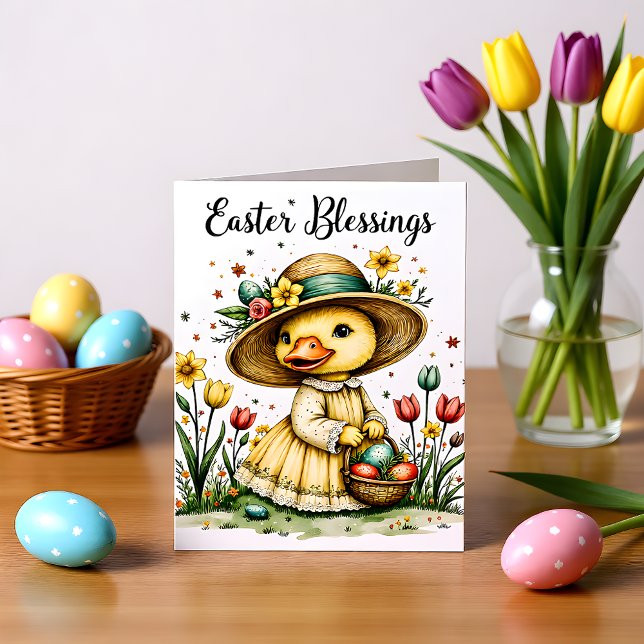 Cartão De Notas Easter, Floral Duck Greeting & Note Card (Criador carregado)