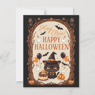 Cartão De Notas Ei Boo Assustador Gatinho Preto Feiticeira Hallowe