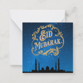 Cartão De Notas Eid Mubarak Blue Milky way em texto Dourado