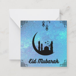 Cartão De Notas Eid Mubarak Blue Via Látea em Preto Texto Nota Car