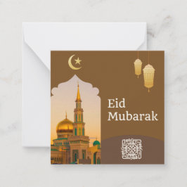 Cartão De Notas Eid Mubarak Brown e Dourado com o texto do Ouro