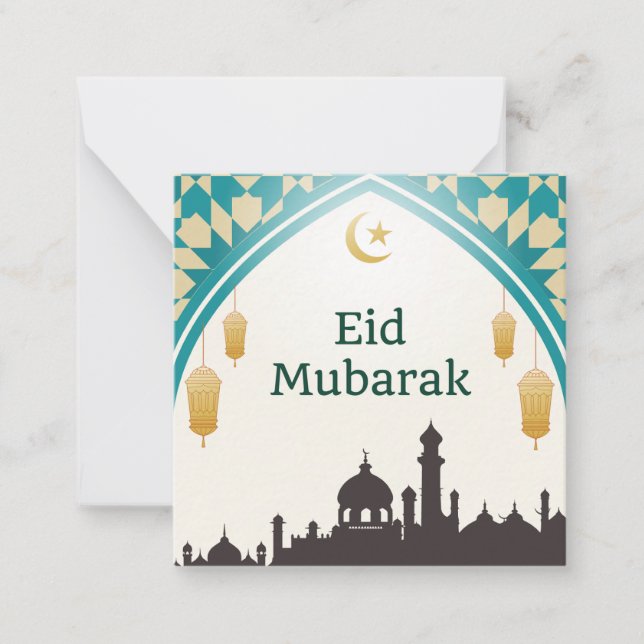 Cartão De Notas Eid Mubarak em Placa de Nota de Fundo Branca (Frente)