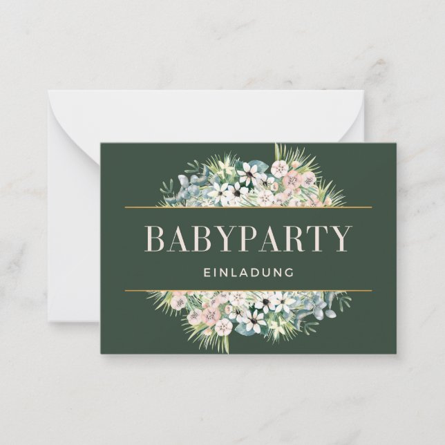 Cartão De Notas Einladung Babyparty – Gold Grün Floral Babyshower (Frente)