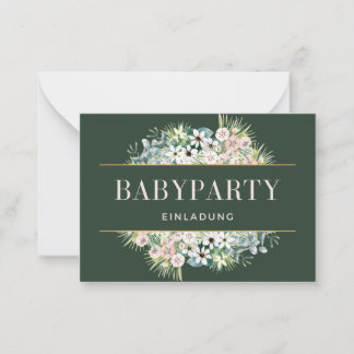 Cartão De Notas Einladung Babyparty – Gold Grün Floral Babyshower