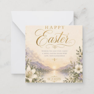 Cartão De Notas Ele Ressuscitou Páscoa, Cruz Cristã Floral Elegant