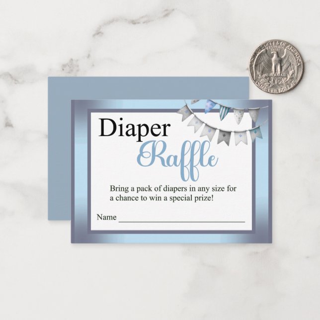 Cartão De Notas Elefante Azul Cutie - Fralda Raffle (Frente/Verso In Situ)