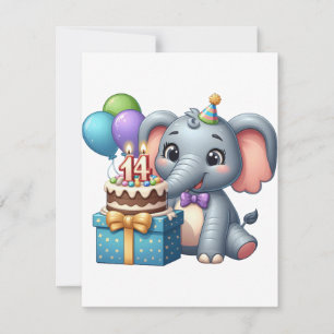Cartão De Notas Elefante de aniversário de 14 anos