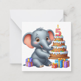 Cartão De Notas Elefante Fofo Aniversário de 5 anos
