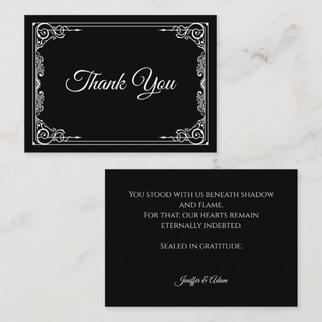 Cartão De Notas Elegant black and white Gothic wedding Thank You (Frente/Verso)